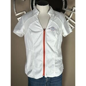 Women's M Harley Davidson Genuine Motorclothes White Mechanic Garage Jacket Top